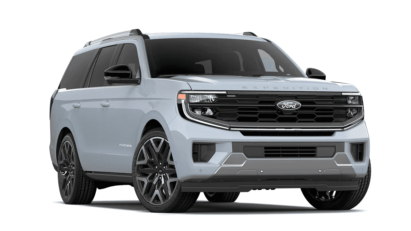 Light blue 2026 Ford Expedition Platinum, front three-quarter view