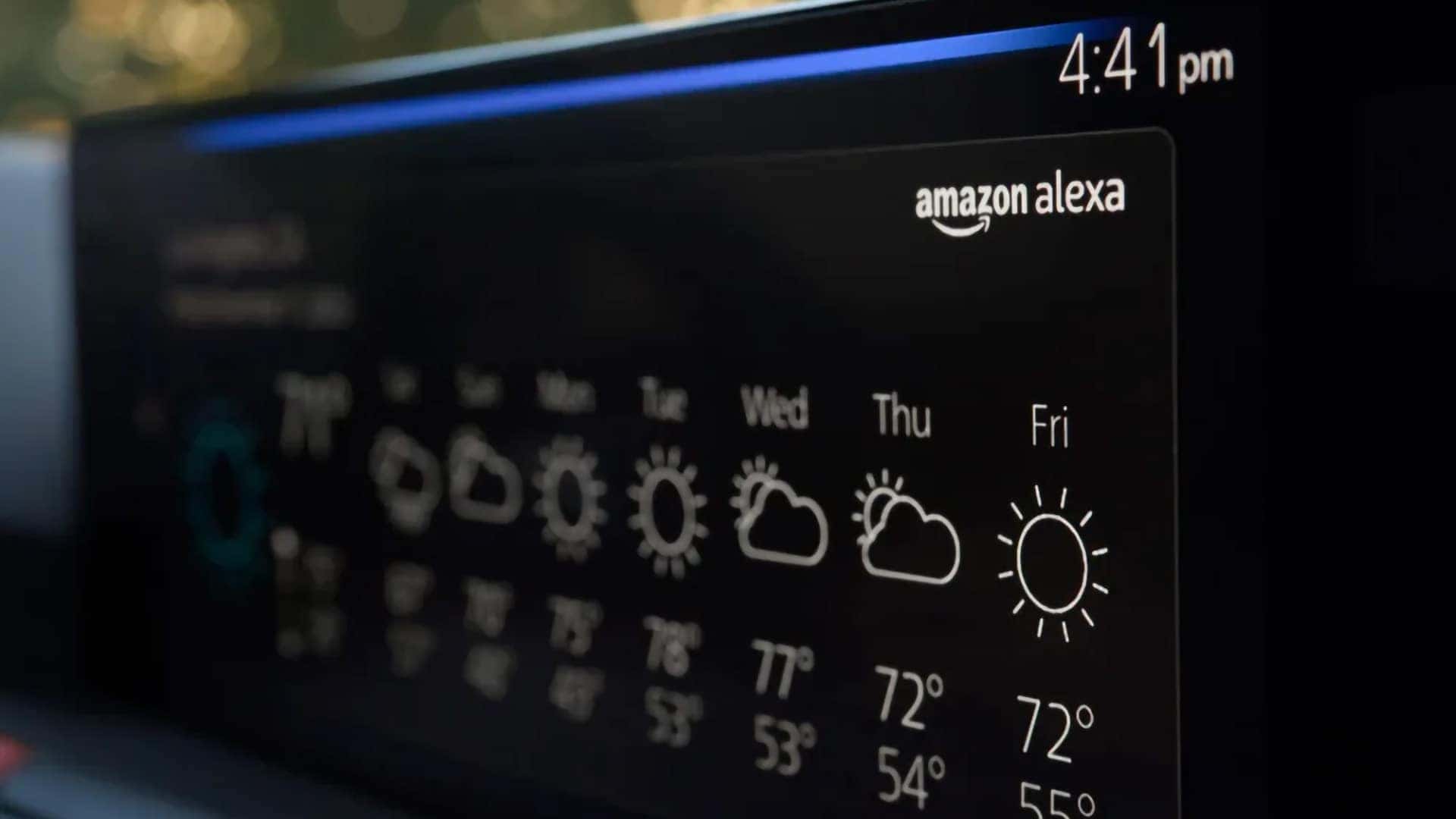 Amazon Alexa weather information displayed on the 2026 Mazda CX-70 PHEV infotainment screen