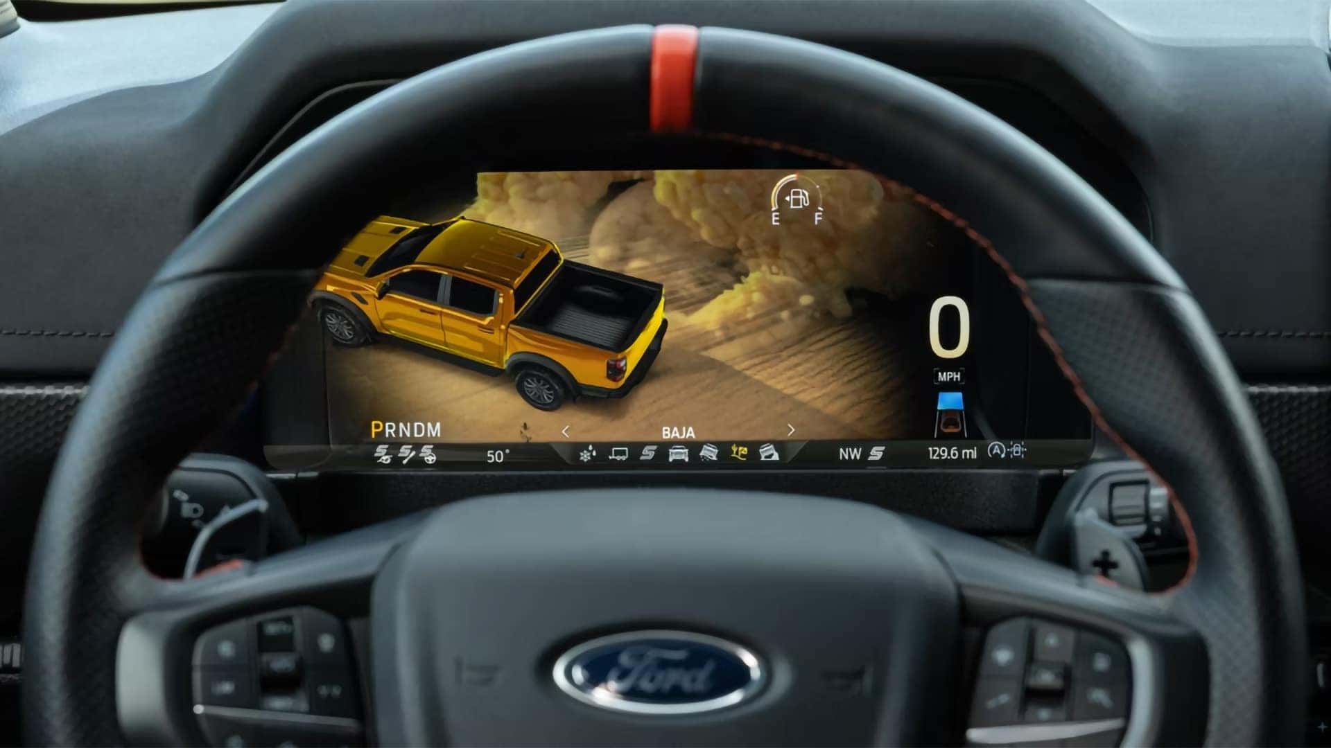 2026 Ford Ranger Raptor digital instrument cluster displaying Baja drive mode