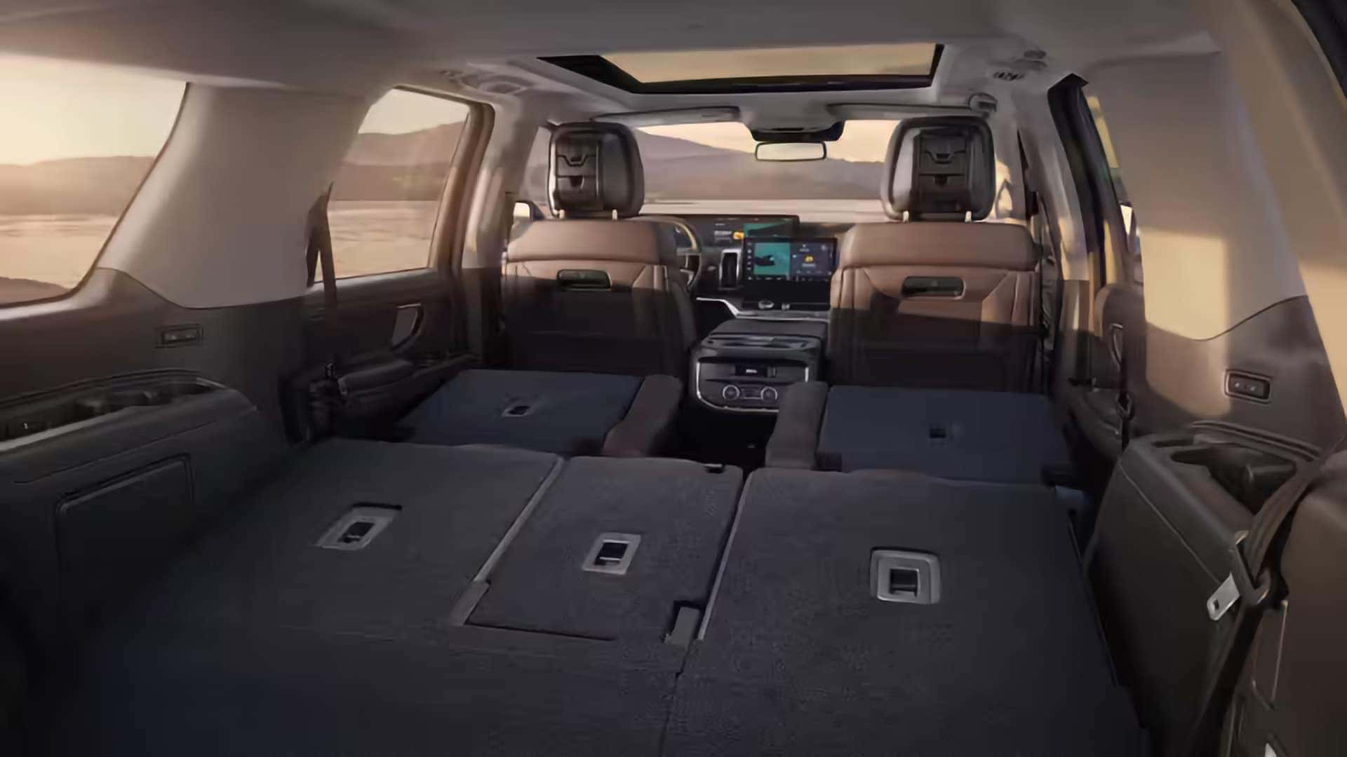 2026 Ford Expedition cargo area with second- and third-row seats folded flat for added storage space