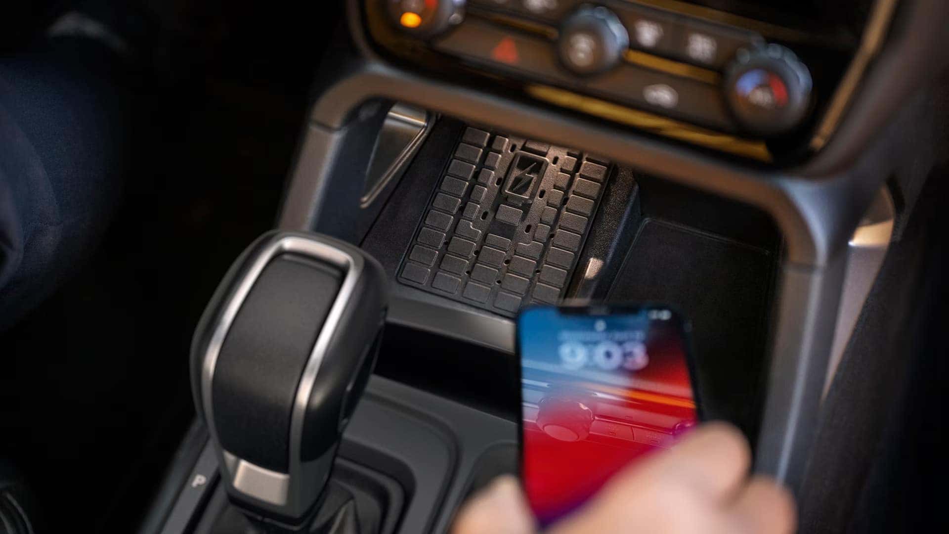 2026 Ford Ranger center console with wireless smartphone charging pad