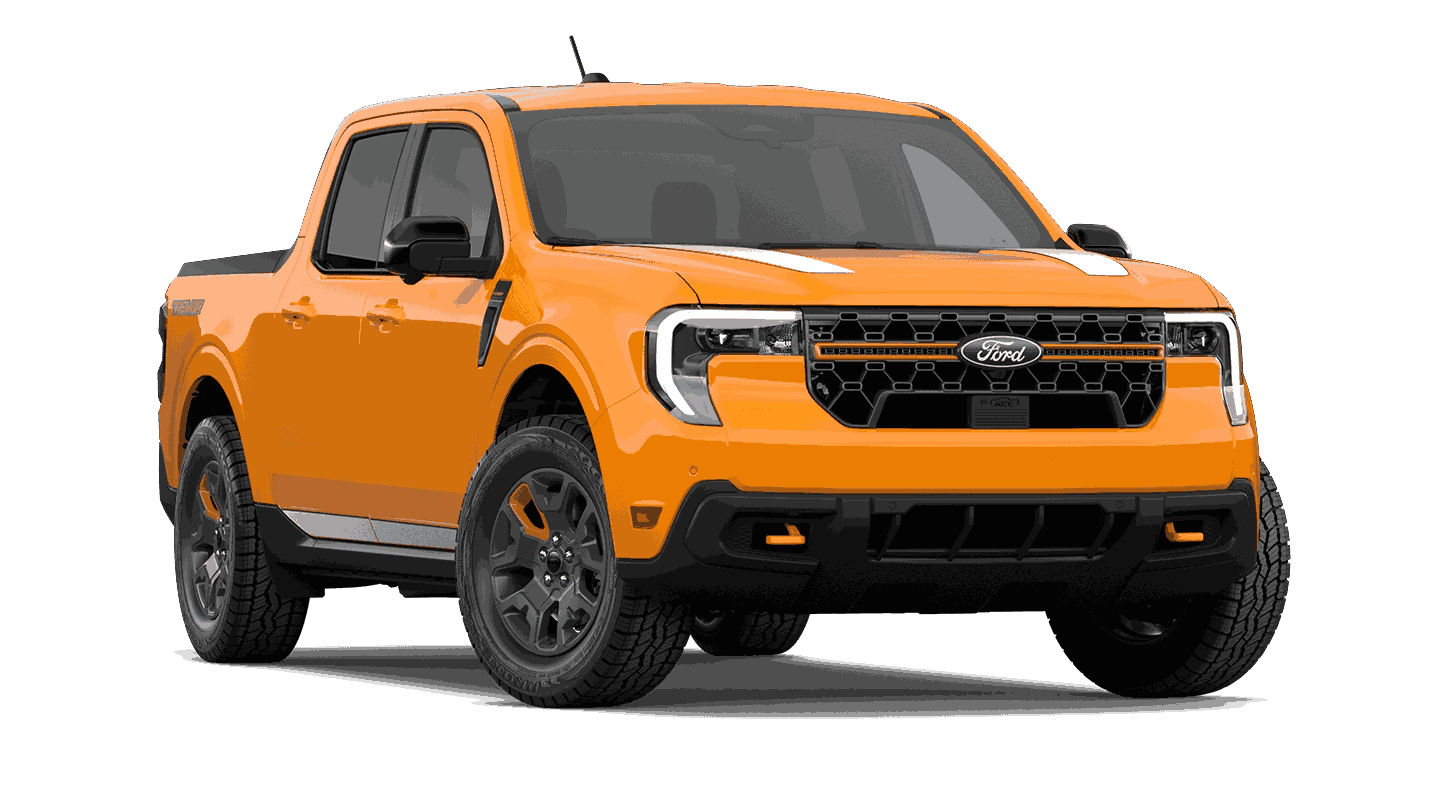 Orange 2026 Ford Maverick Tremor, front three-quarter view