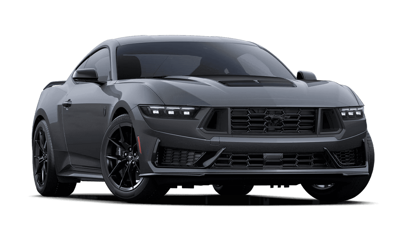 Gray 2026 Ford Mustang Dark Horse with performance grille and aggressive front fascia