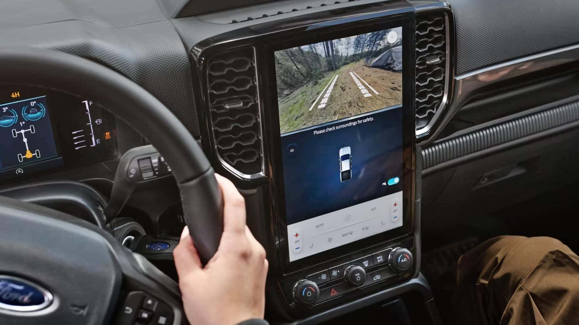 2026 Ford Ranger center touchscreen displaying camera views for off-road driving