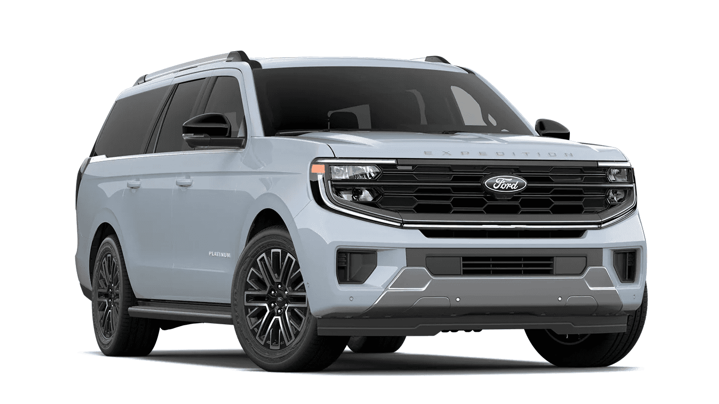 Light blue 2026 Ford Expedition MAX Platinum, front three-quarter view