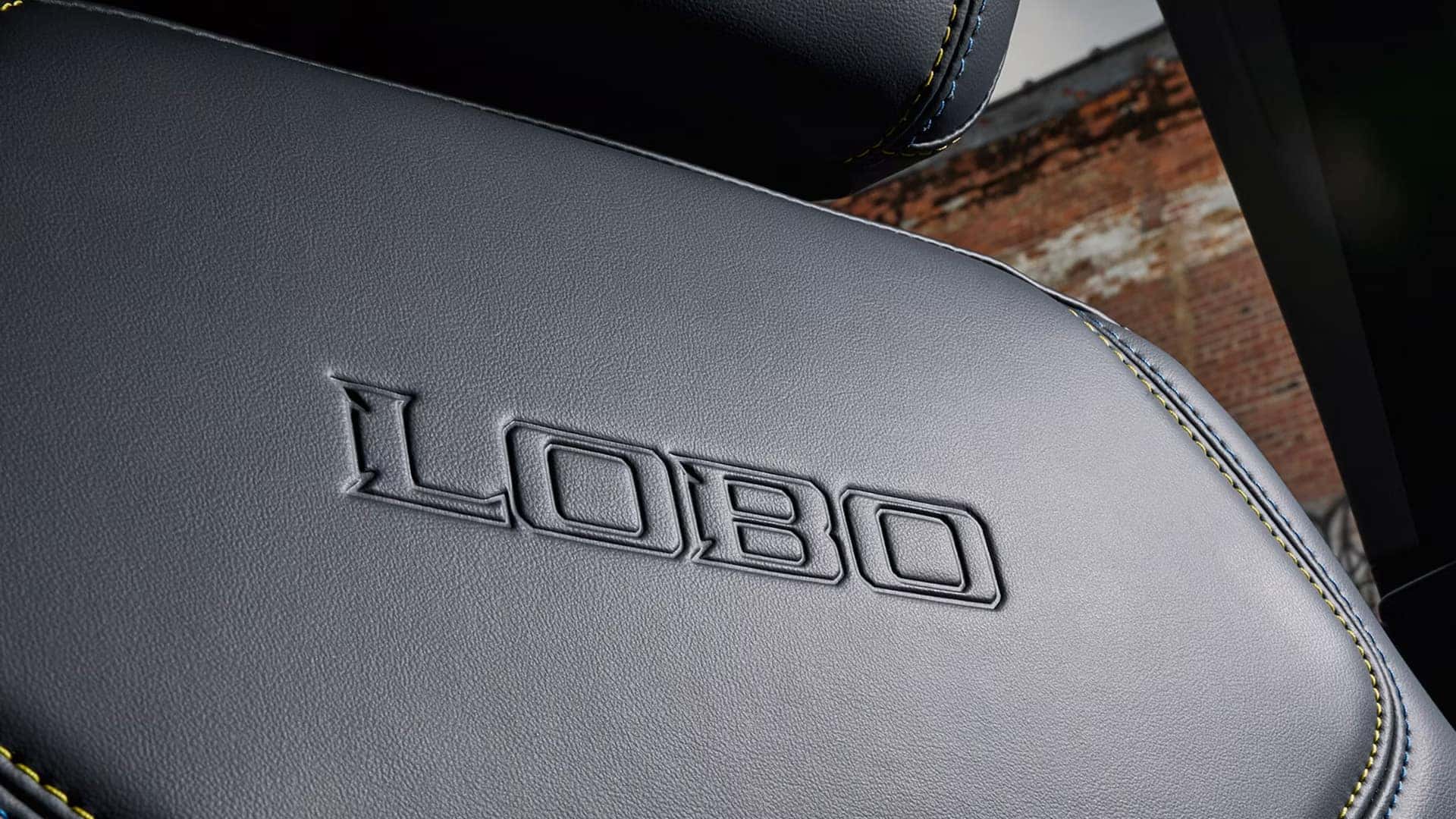 Lobo logo and accent stitching on a Ford Maverick seat