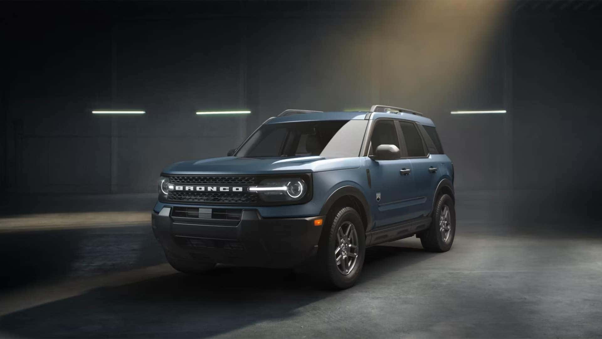 Blue 2026 Ford Bronco Sport shown from the front three-quarter angle in a studio