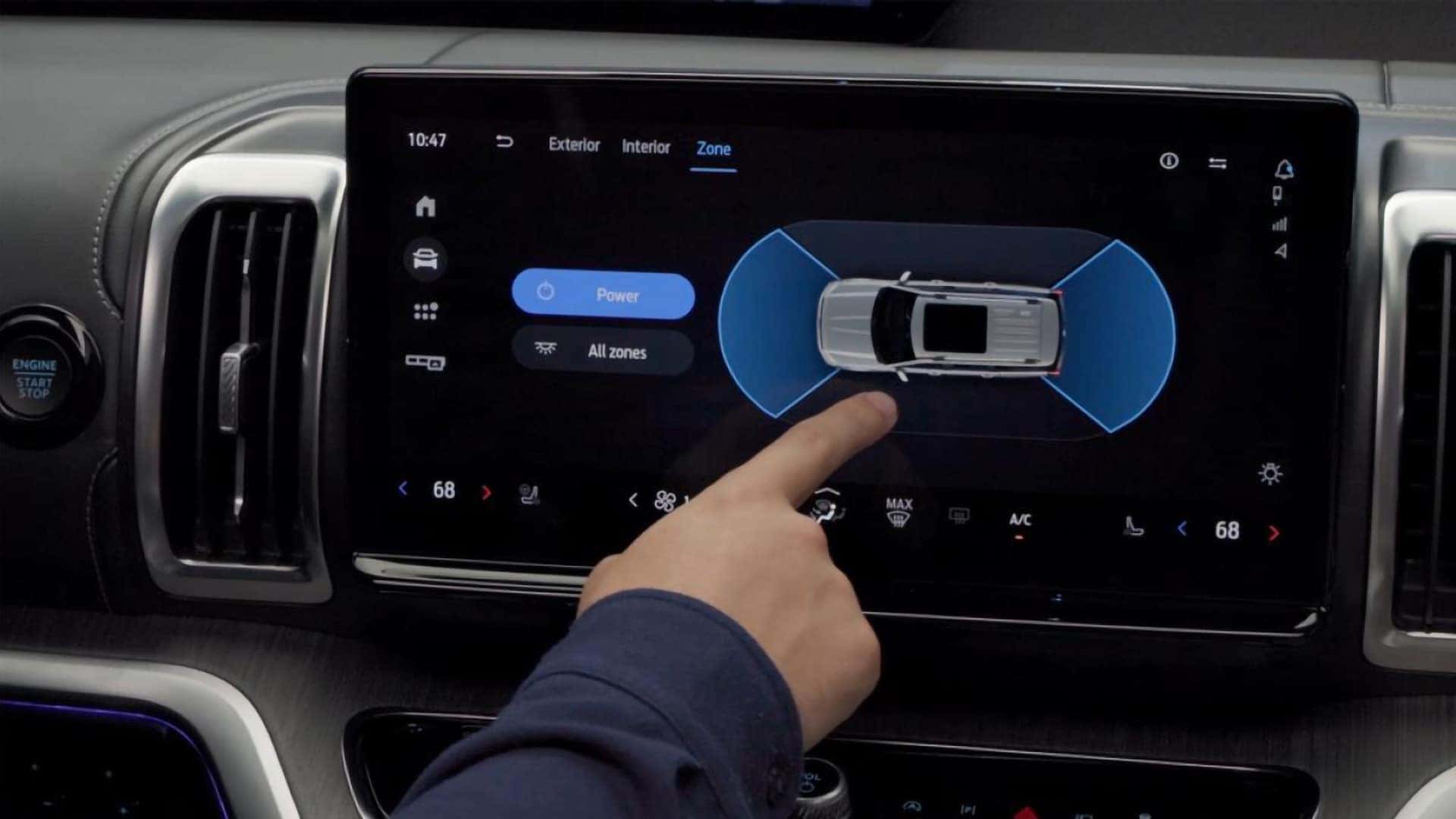 2026 Ford Expedition center touchscreen displaying vehicle zone controls and exterior lighting settings