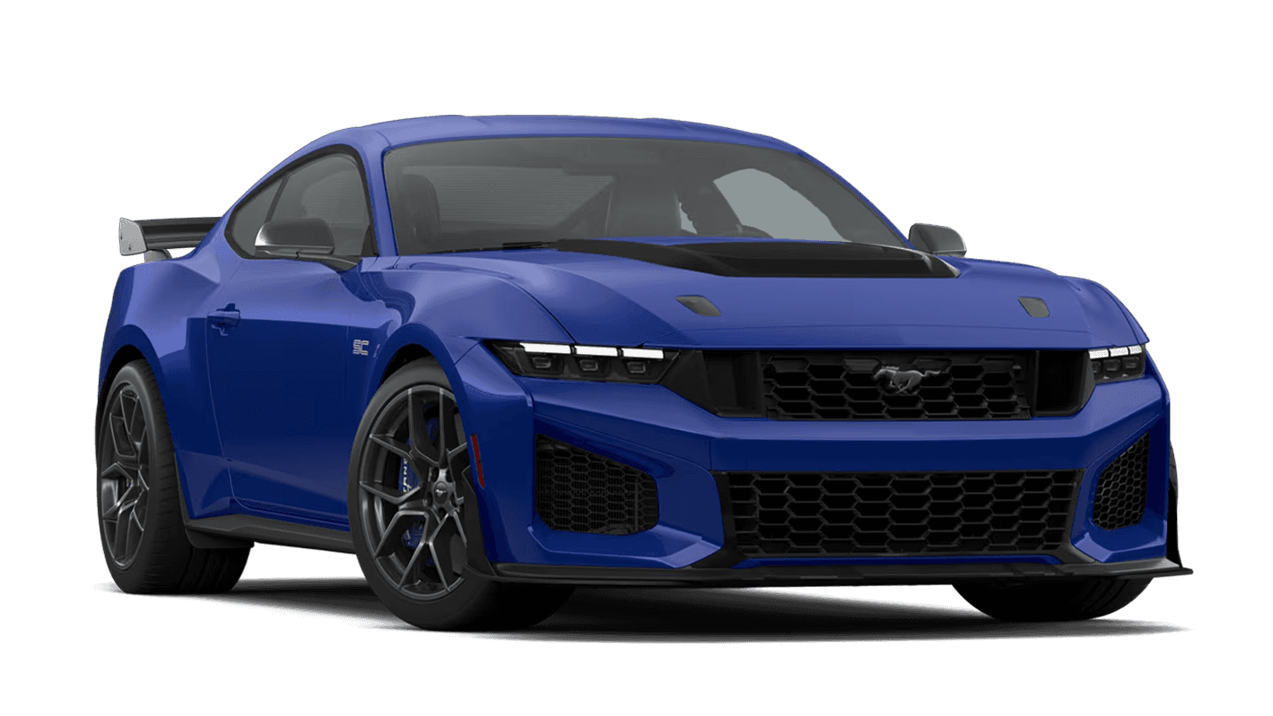 Argon Blue 2026 Ford Mustang Dark Horse SC with track-focused aerodynamics and rear wing
