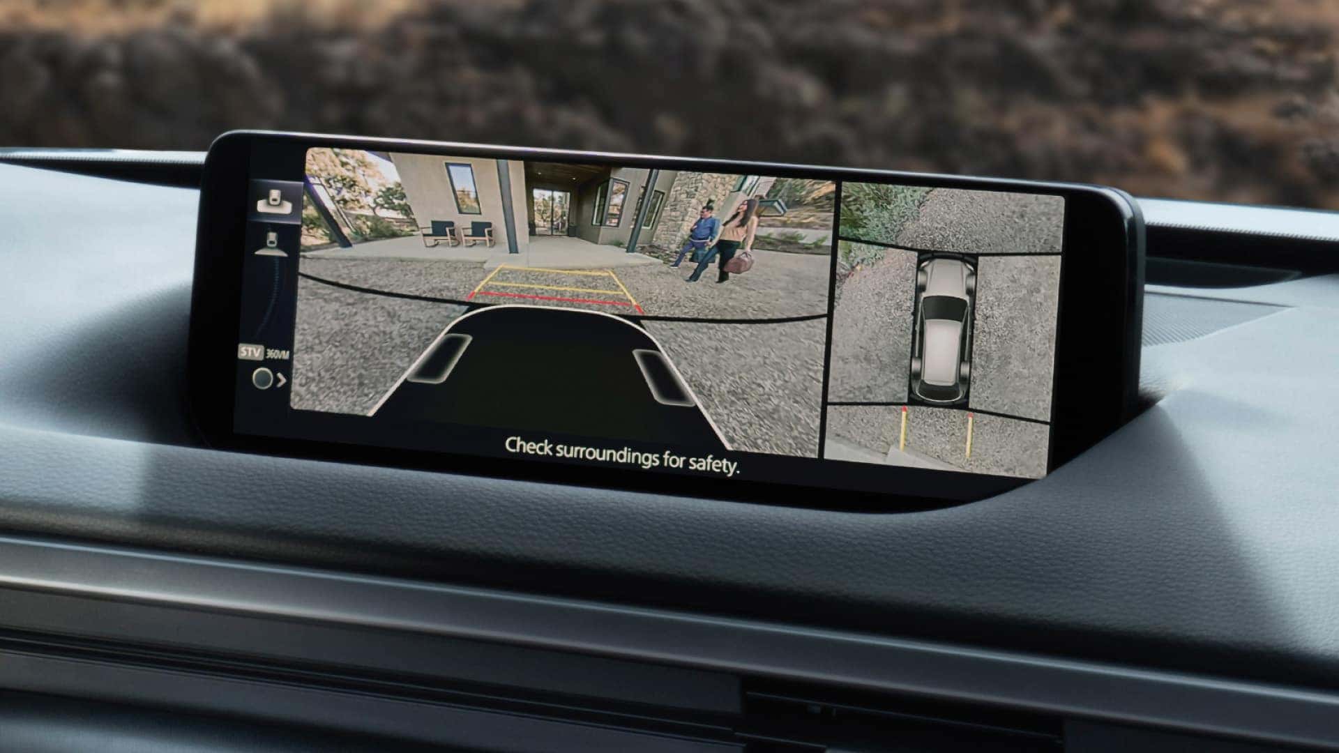 2026 Mazda CX-50 Hybrid 360-degree View Monitor showing rear and overhead camera views