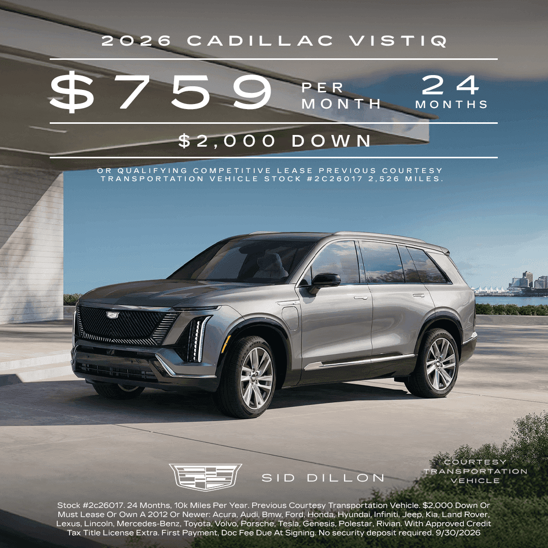 September lease offer on a 2026 Cadillac VISTIQ Sport courtesy transportation vehicle in Fremont Nebraska