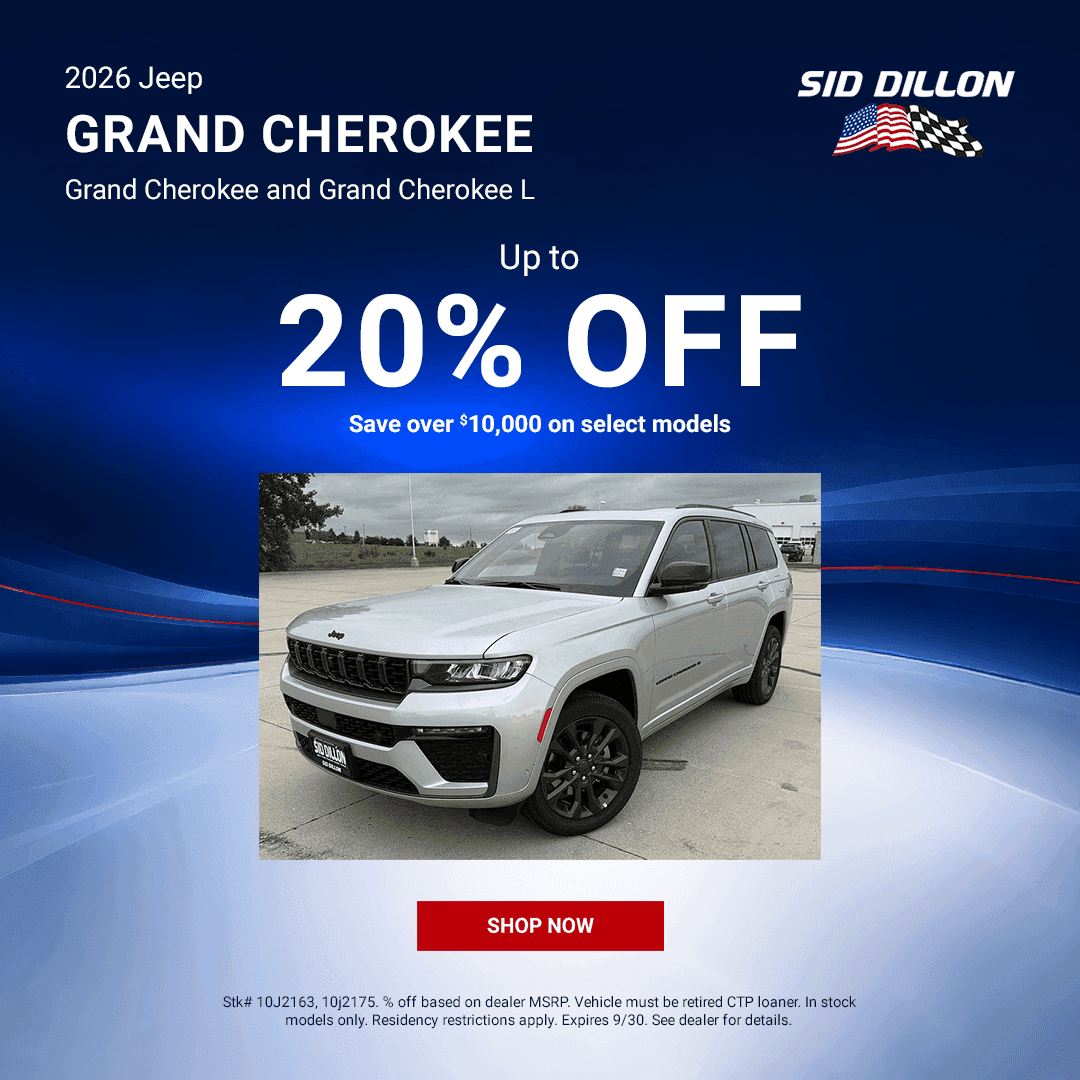 Silver 2026 Jeep Grand Cherokee featured in a September purchase offer at Sid Dillon CDJR