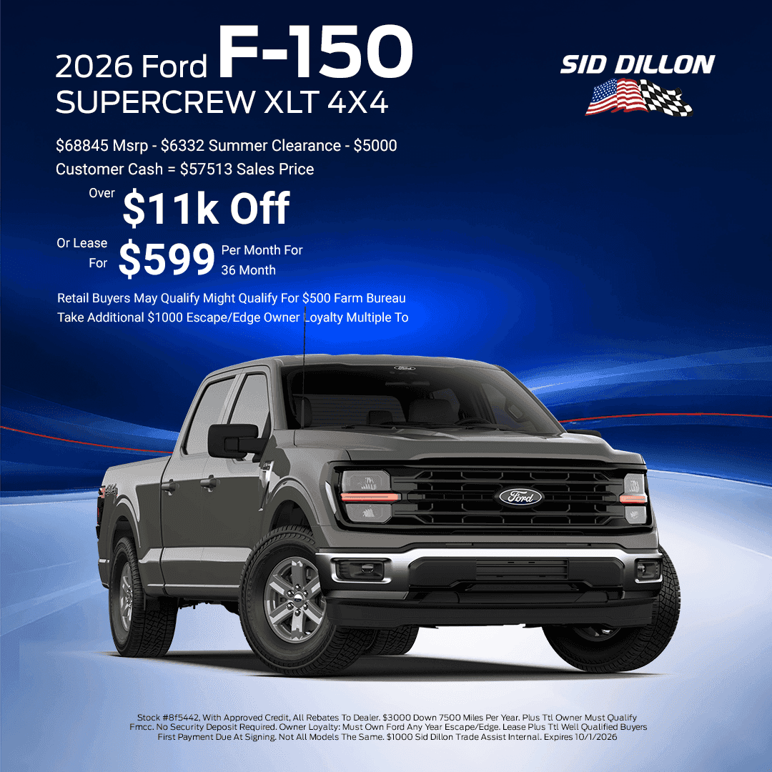September savings on a gray 2026 Ford F-150 XLT with a $56,603 purchase price and $10,000 off MSRP