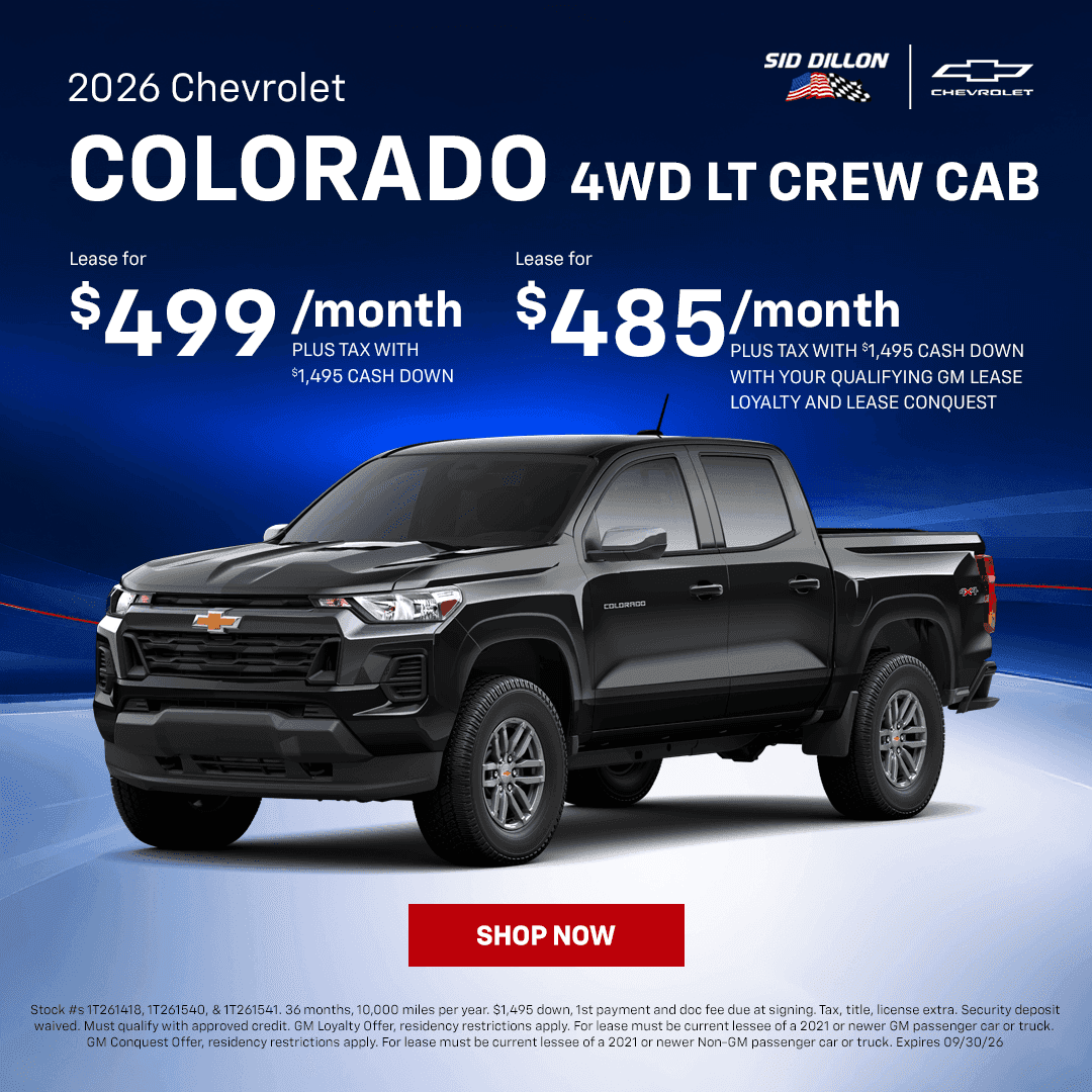 September lease offer on a 2026 Chevrolet Colorado LT 4WD Crew Cab at Sid Dillon Chevrolet of Wahoo