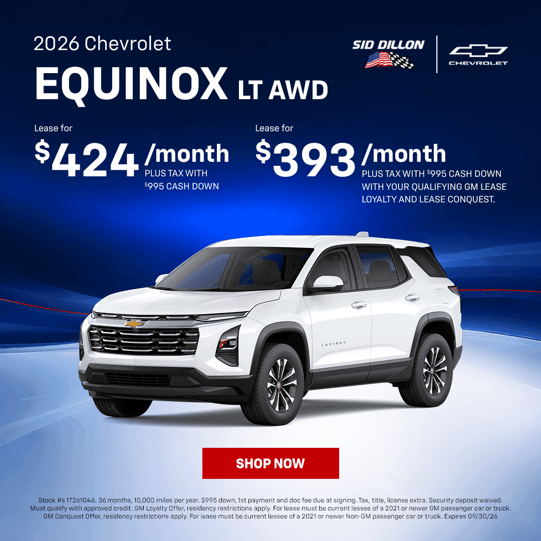 September lease offer on a 2026 Chevrolet Equinox LT AWD at Sid Dillon Chevrolet of Wahoo