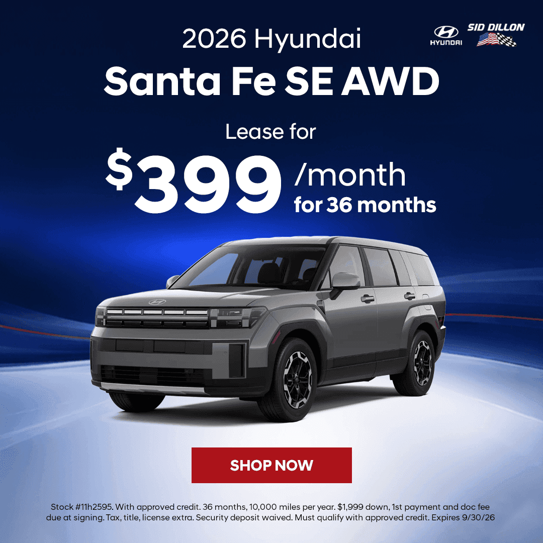 2026 Hyundai Santa Fe SE AWD lease offer for $399 per month for 36 months at Sid Dillon Hyundai of Lincoln