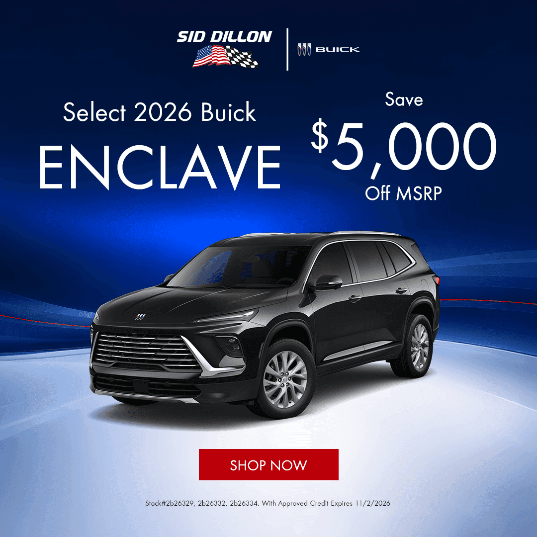 October 2026 Buick Enclave Sport Touring SUV offer at Sid Dillon Buick GMC Fremont with $5,000 off MSRP on select vehicles