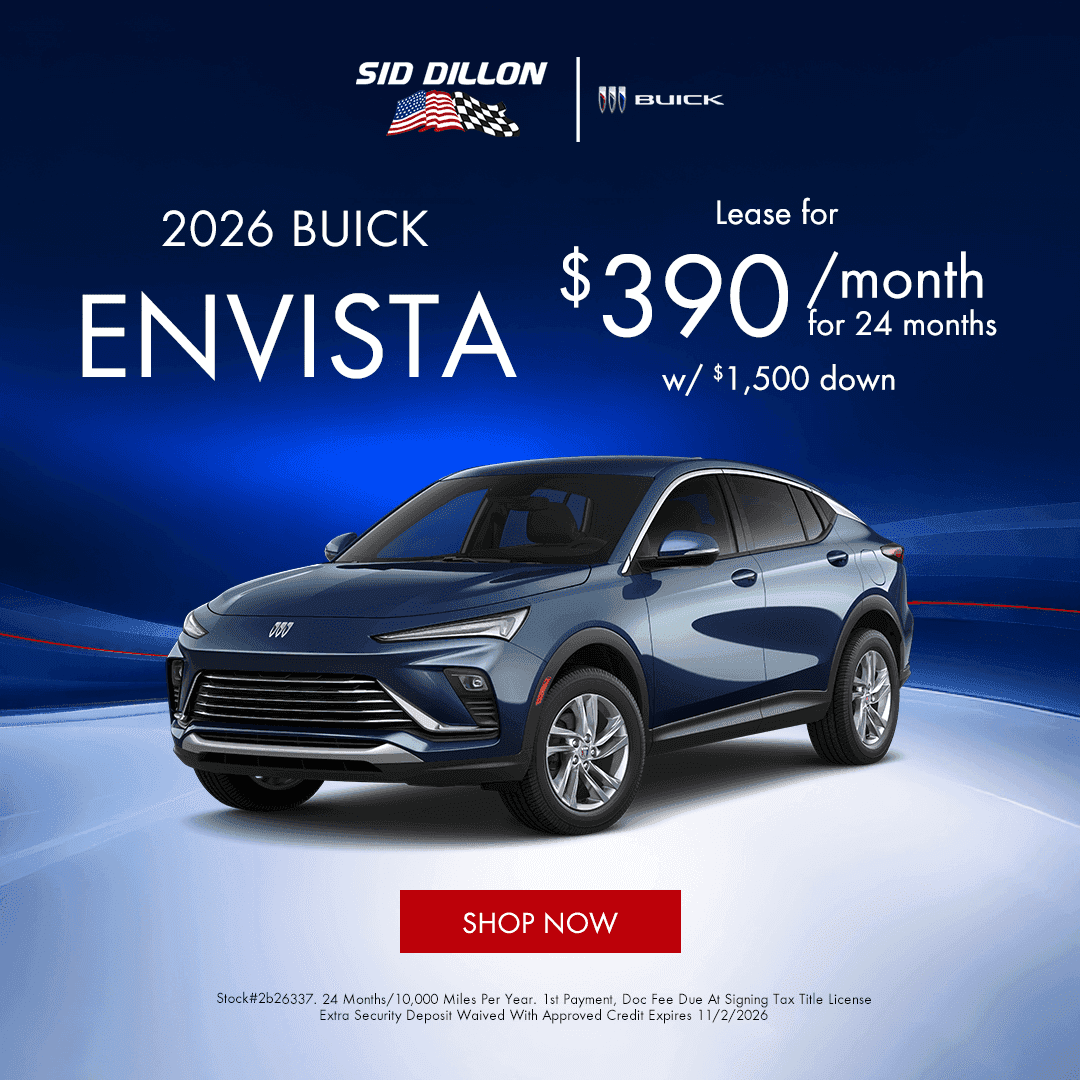 October 2026 Buick Envista Preferred front-wheel-drive SUV lease special in Fremont for $390 per month for 24 months