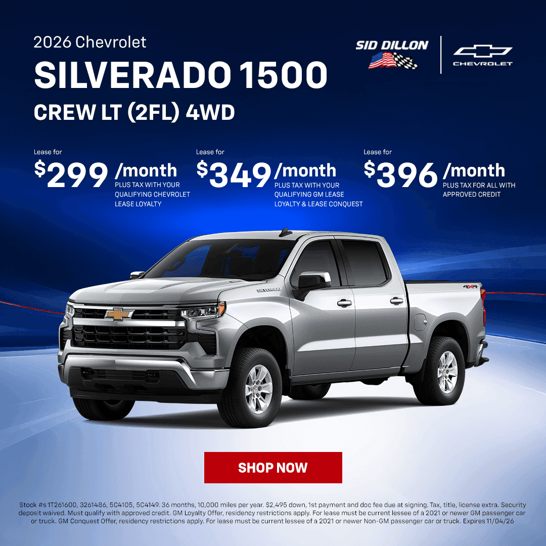 October lease offer on a 2026 Chevrolet Silverado 1500 Crew Cab LT 2FL 4WD in Crete Nebraska