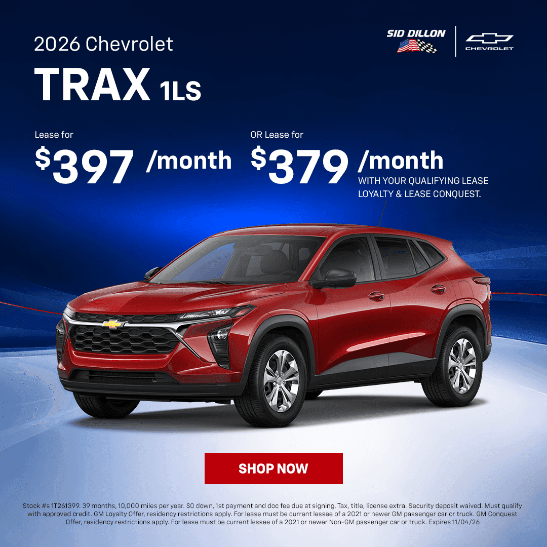 October 2026 Chevrolet Trax 1LS lease special with zero cash down in Crete Nebraska