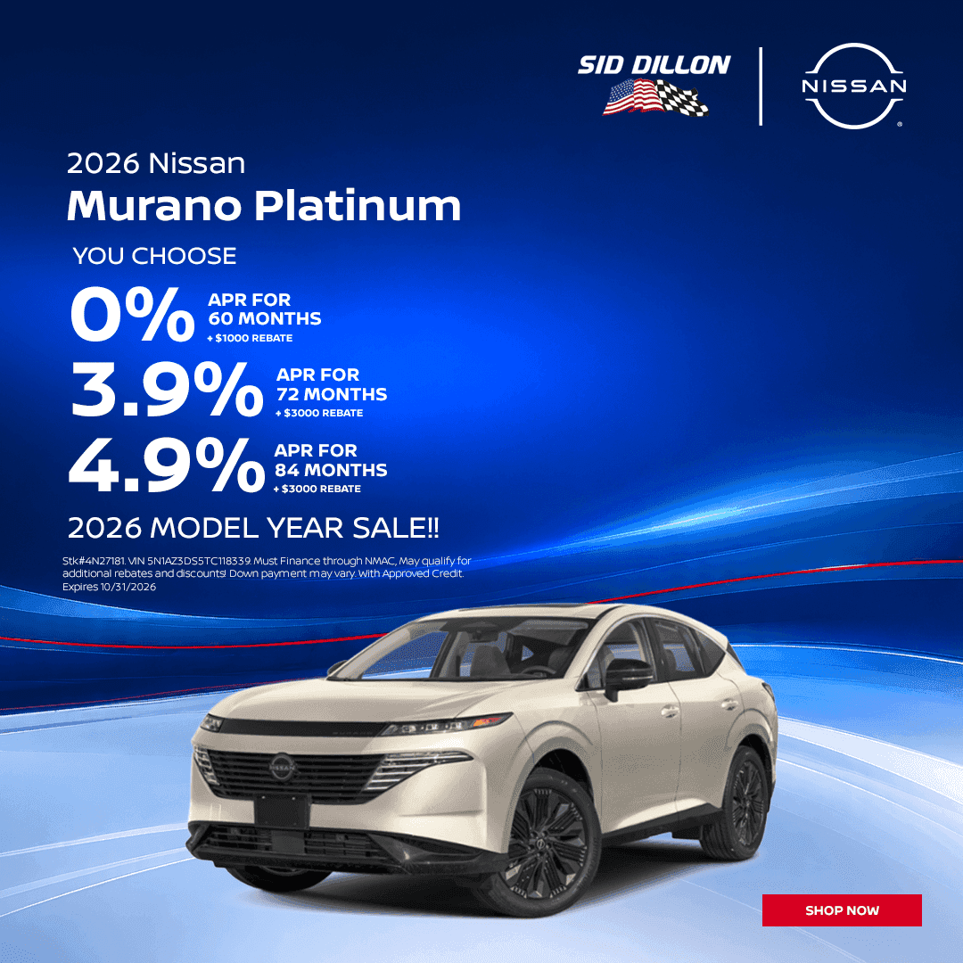 October 2026 Nissan Murano Platinum model year sale in Lincoln with 0% APR for 60 months and additional Nissan rebate options