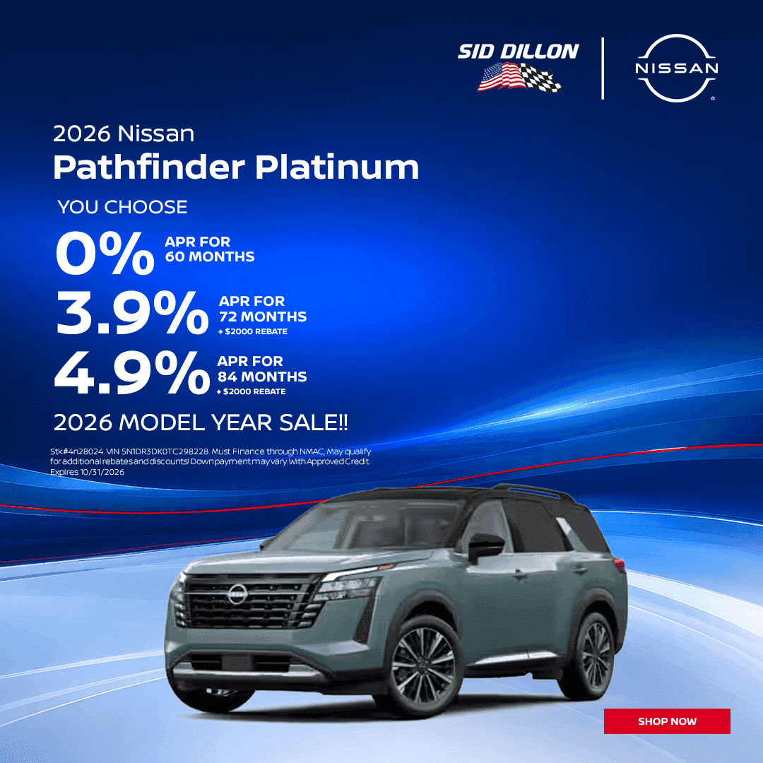 October 2026 Nissan Pathfinder Platinum financing offer in Lincoln with 0% APR for 60 months or longer-term financing with a $2,000 rebate
