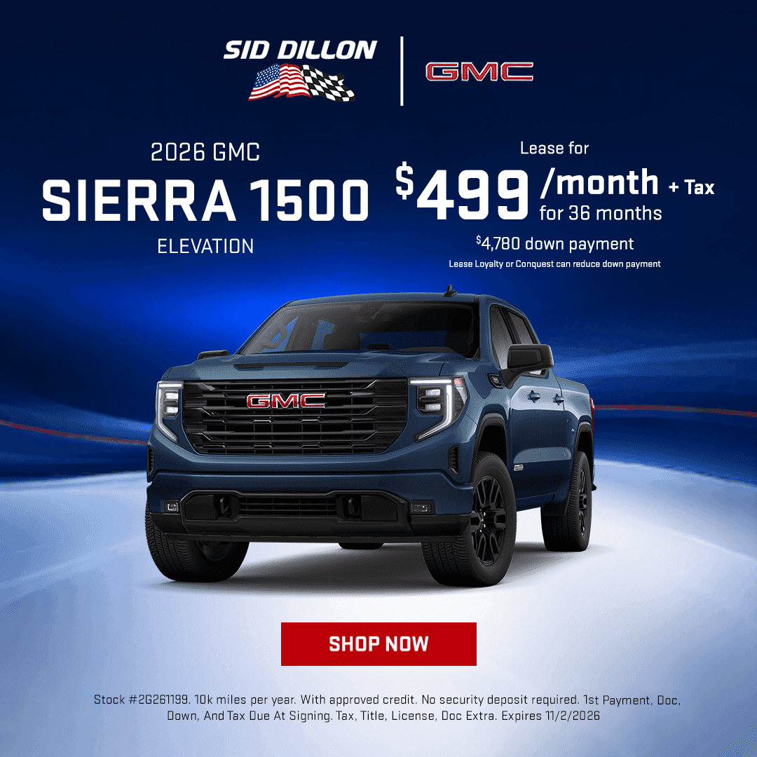 2026 GMC Sierra 1500 Elevation 4WD Crew Cab October lease offer in Fremont, $499 per month for 36 months with $4,780 down