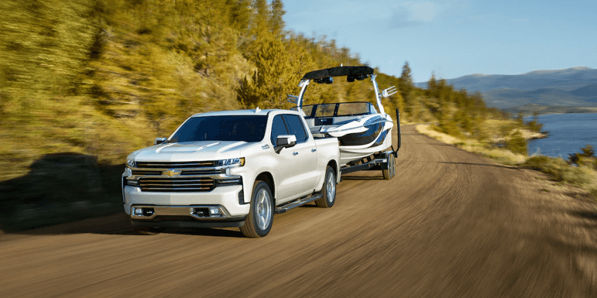 2021 Chevrolet Silverado 1500 towing a boat