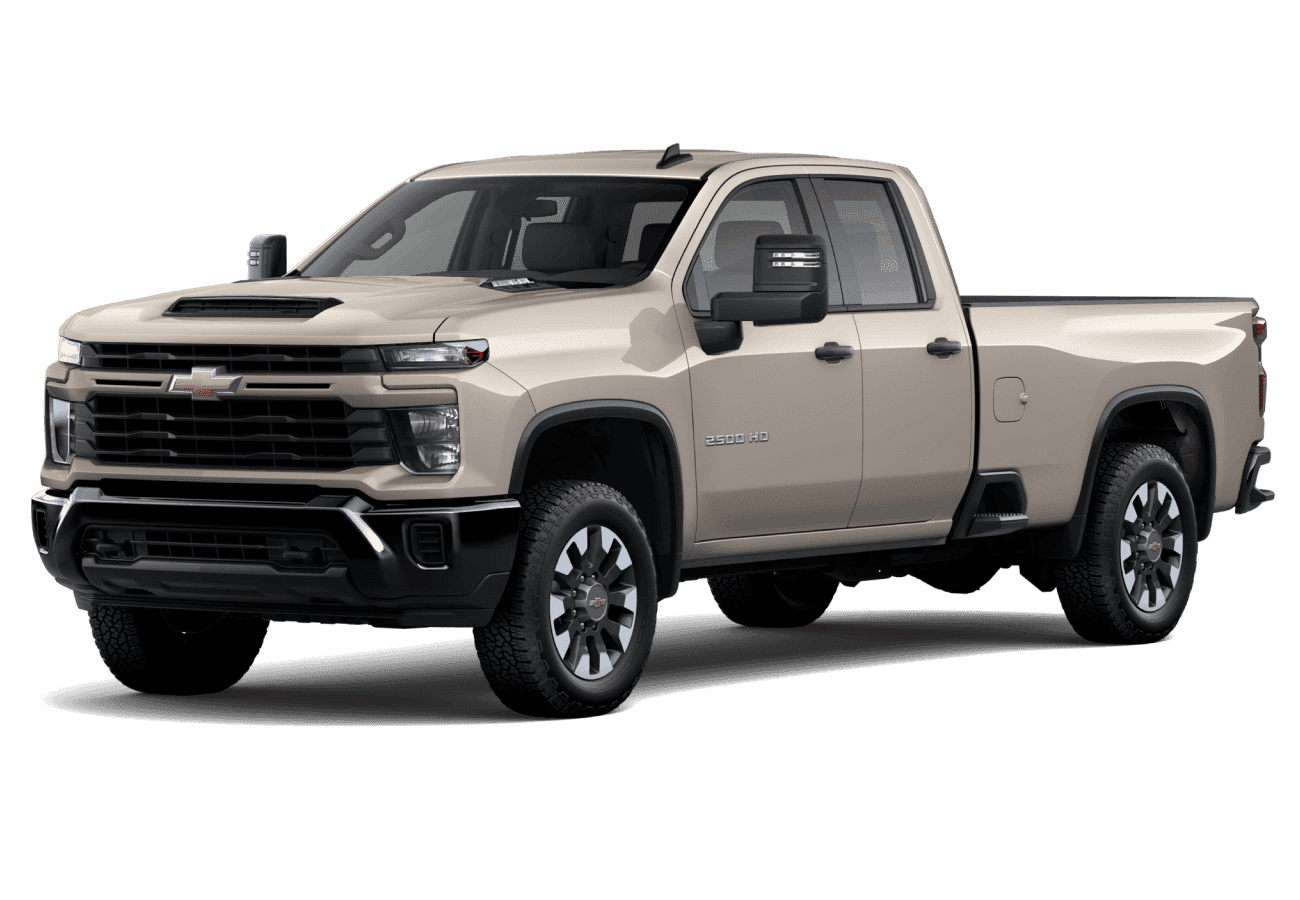 2026 Chevrolet Silverado 2500 HD Custom in White Sands in three quarter angle.