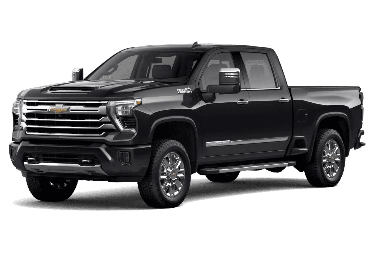 2026 Chevrolet Silverado 2500 HD High Country in Black in three quarter angle.