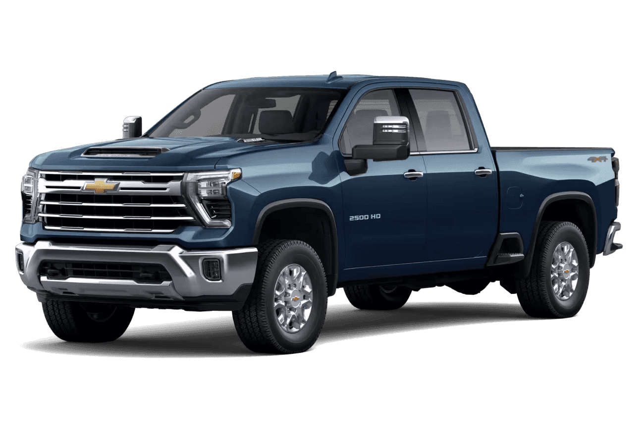 2026 Chevrolet Silverado 2500 HD LTZ in Lakeshore Blue in three quarter angle.